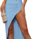 XinFSh Women's Two Piece Skirt Sets Summer Beach Sexy Asymmetrical High Slit Night Out Dress Sets (Blue) S