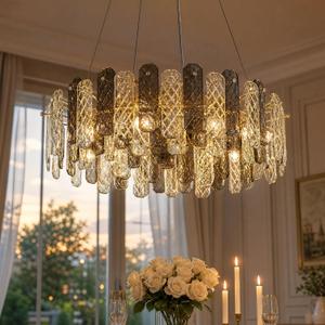 24" Luxury Crystal Chandelier, Smoke Grey K9 Crystal Chandeliers for Dining Room, Round Crystal Ceiling Lighting for Kitchen Island, Living Room, Bedroom, Hallway, Foyer D24 (D24“H7.08”)