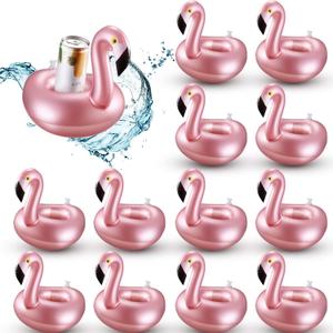 Sumind 12 Pcs Inflatable Drink Holder Flamingo Drink Floats Reusable Inflatable Cute Animal Cup Coasters Pool Cup Holders for Summer Swimming Party