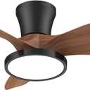 ocioc Quiet Ceiling Fan with LED Light DC motor 32 inch Large Air Volume Remote Control Walnut for Kitchen Bedroom Dining room Patio