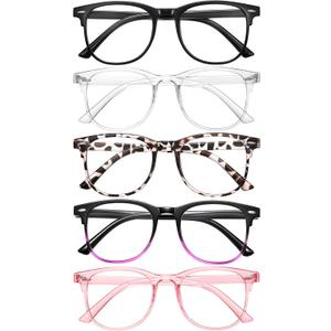 Reading Glasses for Women Blue Light Blocking Glasses Filter UV Square Readers Glasses for Men and Women (Black+transparent+leopard Print+black Red+pink)