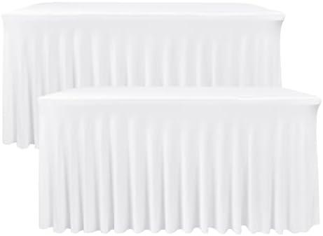 Nasitos White Rectangle Table Skirts, 2 Pack - 72 x 30 Inch - Stretch Spandex Fitted Table Clothes, Cocktail Tablecloths for Party, Banquet, Birthday