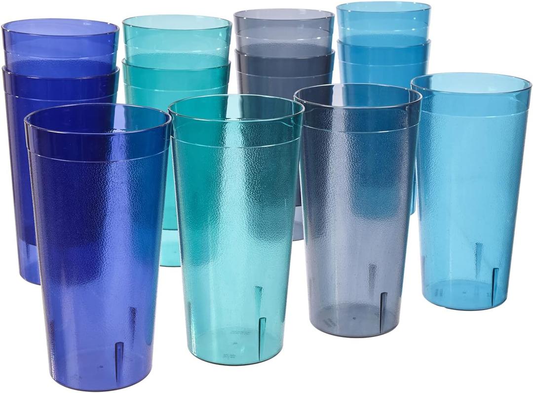 US Acrylic Caf Plastic Reusable Tumblers (Set of 12) 32-ounce Iced-Tea Cups, Coastal | Value Set of Restaurant Style Drinking Glasses, Stackable, BPA-free, Made in the USA | Top-rack Dishwasher Safe