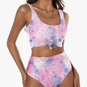 ZAFUL Women's High Waisted Tankini Swimsuit Scoop Neck Ruched Bikini Set Tummy Control 2 Piece Bathing Suit, Small