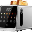 Touch Screen Toaster, 2 Slice, Smart Digital with 1-Touch Memory, 1.5" Wide Slots for Bagels, Brushed Stainless Steel, 900W (Silver + Black)