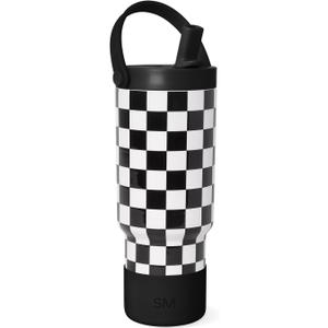 Simple Modern Trek Pivot | 24oz Kids Flip Straw Tumbler with Handle and Silicone Boot | Insulated Water Bottle Stainless Steel Cup | School Travel Jug | Black and White Checkmate