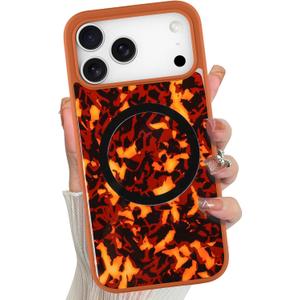 Magnetic for iPhone 17 Pro Case Abalone Shell, Tortoise Orange | Cute Sparkle Mother of Pearl Design, Compatible with MagSafe, Shockproof Protective Phone Cover