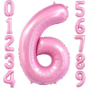 Pastel Pink 6 Balloon, Light Pink 6 Balloons Number,40 Inch Helium Foil Mylar Number 6 Balloon for Birthday Party