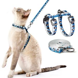 Cat Harness and Leash Set - Escape Proof Adjustable Cat Harness, Comfortable Soft Lightweight, Use Safe & Easy, Walking Travel Kitten Harness, 
Size	Neck: 7.8"-12", Chest: 10.2"-16", Belt Length: 48"
 (Blue Glacier Penguin)