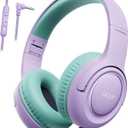 Kids Headphones with Cord for School - Over-Ear 85/94dB Volume Limiter, 3.5mm Jack Foldable Stereo Sound Headset for Toddlers Girls Boy Travel Learning Entertainment Tablet Kindle iPad PC Purple Green