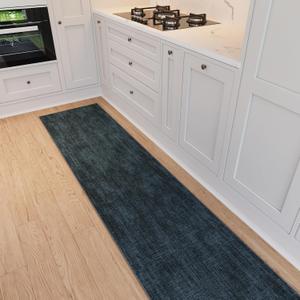 Ottomanson Kitchen Runner Rug 1'10.5" x 6' Machine Washable Soft Non-Slip Rug, Quick Dry Low Pile Carpet for Kitchen, Bathroom & Entryway, Solid Charcoal Navy