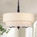 Black Chandelier for Dining Room Modern Farmhouse Drum Chandeliers Two Tiered 5 Light 21.25’’ Inch Hanging Pendant Light for Entryway Kitchen Island Hallway Foyer Stairway Living Room