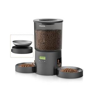 Automatic Cat Feeder 2 Cats, 4.2L Dry Food Auto Dispenser with Double Bowls,Dual Power Supply,Programmable Portion Control,10s Voice Recorder(Black,Stainless Steel Bowls) (Transparent+Black)