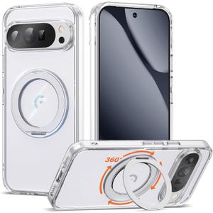 Compatible with Google Pixel 9 Pro XL/Pixel 10 Pro XL Case with 360 Magnetic Ring Stand [Compatible with Mag-Safe] Shockproof Phone Case 6.8" for Women Men, Clear