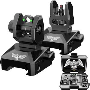 Fiber Optic Iron Sights for Picatinny Rail | Flip Up Front and Rear Backup Sights with Red Green Dots | Tool-Free Ajustable Rear Flip Up Sights | Pop Up Fiber Optic Sights Rapid Transition
