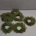 7 Pcs Christmas Candle Rings Wreaths, 7 Inch Candle Wreath with Artificial Red Berries and Cedar, Christmas Candle Holder Indoor Decor for Home Kitchen Cabinets Centerpieces for Tables