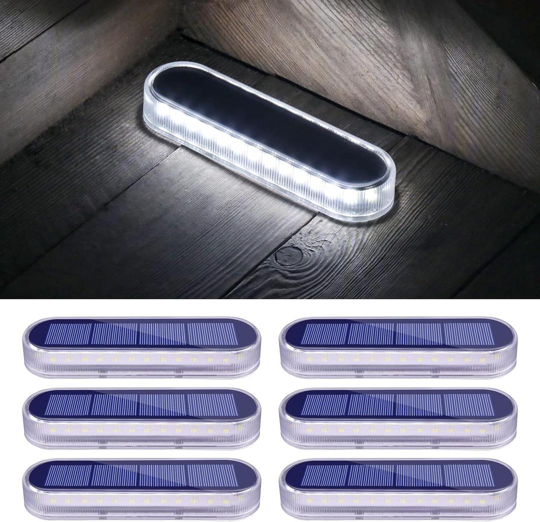 Honalia Solar Powered Driveway Lights, 6 Pack IP68 Waterproof Solar Dock Deck Lights Outdoor, White Stick on Markers Lights for Step, Stair, Sidewalk, Garden, Pathway, Patio, Walkway, Pool
