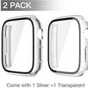 Misxi 2 Pack Tempered Glass Case Compatible for Apple Watch Series 11 (2025) Series 10 46mm, Hard PC Screen Protector Overall Protection Scratch-Resistant Cover for iWatch, 1 Silver + 1 Transparent
