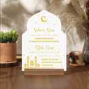 DoubleFill Acrylic & Wood Ramadan Decorative Table Sign, 6.6 x 9.8 inches, White, Modern Style, Islamic Tabletop for Desk Shelf Living Room