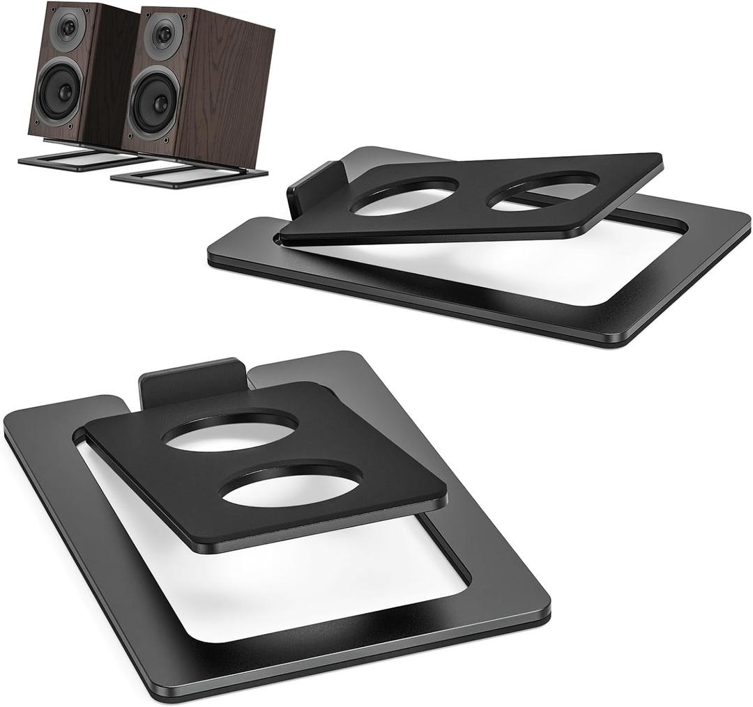 Metal Desktop Speaker Stands Pair, 15 Tilted Steel Tabletop Bookshelf Speaker Wedge with Damping Foam Pads for Small Medium Speakers, Suitable for PC, Gaming, and Studio