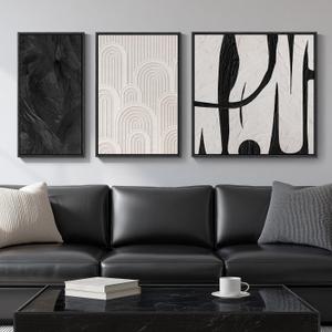Framed Black and White Abstract Wall Art Set, 3 Piece Canvas Prints Paintings Artwork for Walls, Modern Minimalist Abstract Geometric Pictures for Living Room, Bedroom, Dining Room, Office Wall Decor (12x24", 16x24", 24x24", Geometry)