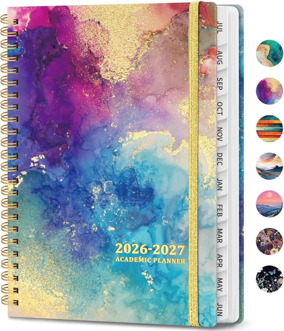 Academic Planner 2026-2027, Weekly and Monthly Calendar Book, July 2026 June 2027, Hardcover Planner with Tabs, Perfect for Teachers, Students, Women & Men, A5 (6.4" x 8.5") - Gold