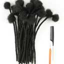 4inch 30 Strands 100% Human Hair Dreadlock Extensions, 0.4cm Width Handmade Loc Extensions Human Hair for Men Women Kids, Permanent Dread Extensions Can Be Dyed Bleached Curled(Natural Black)