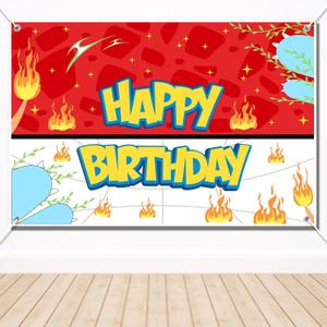 Happy Birthday Cartoon Backdrop, Large Anime Themed Photo Banner, Red, White, Blue & Yellow, Polyester, 100x150cm/39.4x59in, Birthday Party Decoration Supplies
