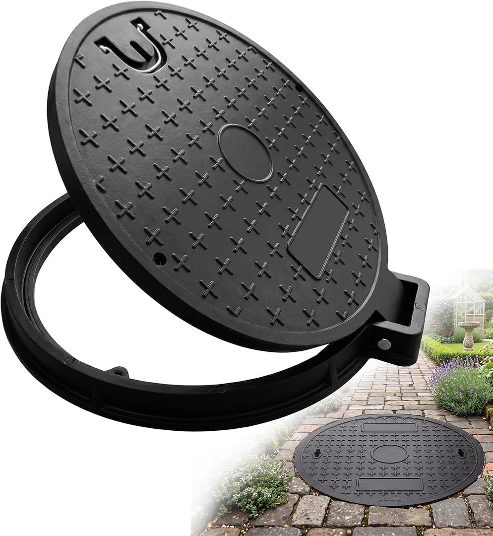 TONGMO 25.6 in Round FRP Manhole Cover and Frame Set with Lift Handle