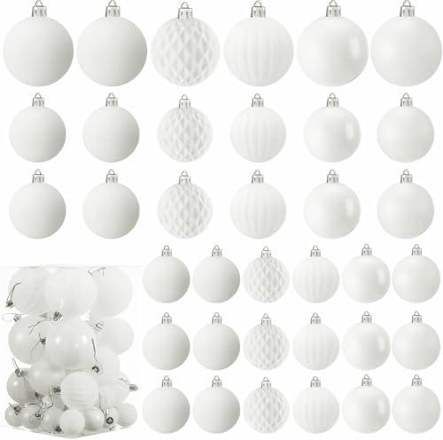 Soulchen 42 Pcs Velvet Christmas Ornaments Set Flocked White Christmas Ball Ornaments Hanging Shatterproof Xmas Ball Decor with 5 Styles in 3 Sizes for Xmas Tree Holiday Indoor Outdoor Home Decor