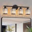 Modern 4 Light Crystal Vanity Light, Black Vertical Bathroom Light Fixture Over Mirror for Dressing Table Sink, Compatible with Dimmable Bulbs (Bulbs Not Included), 26 Inch-4light