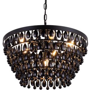 Wellmet Black Crystal Chandelier Farmhouse Crystal Light Fixture Hanging Modern Ceiling Light for Dining Room Chandeliers Gothic Decor Lighting for Kitchen, Bedroom, Foyer, Hallway, Bar, W20, 6-Light