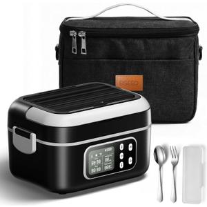 BSEED Cordless Electric Lunch Box for Adults, 27000mAh & 6.3 Cups Rechargeable Self Heating Lunch Box-Automatic Heating & Keep Warm, Portable Food Warmer with Insulated Bag for Driver/Worker/Traveller, Black