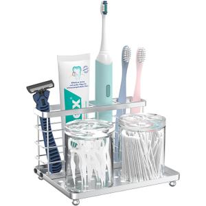 Luxspire Toothbrush Holders for Bathroom, Stainless Steel, 3 Slots, Silver | Electric Toothbrush Holder with Tray, Toothbrush and Toothpaste Holder, Toothbrush Holder for Bathroom