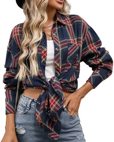 CHYRII Womens Oversized Flannel Shirts Button Down Long Sleeve Plaid Shirt Business Casual Blouse Top XL