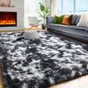 PAGISOFE Black White Grey Rugs for Living Room 5x8, Shag Fuzzy Fluffy Washable Rugs for Kids Room Playroom Classroom Dorm Shaggy Soft Carpet for Home Decor Aesthetic Plush Bedside Rug Modern Cool Rug