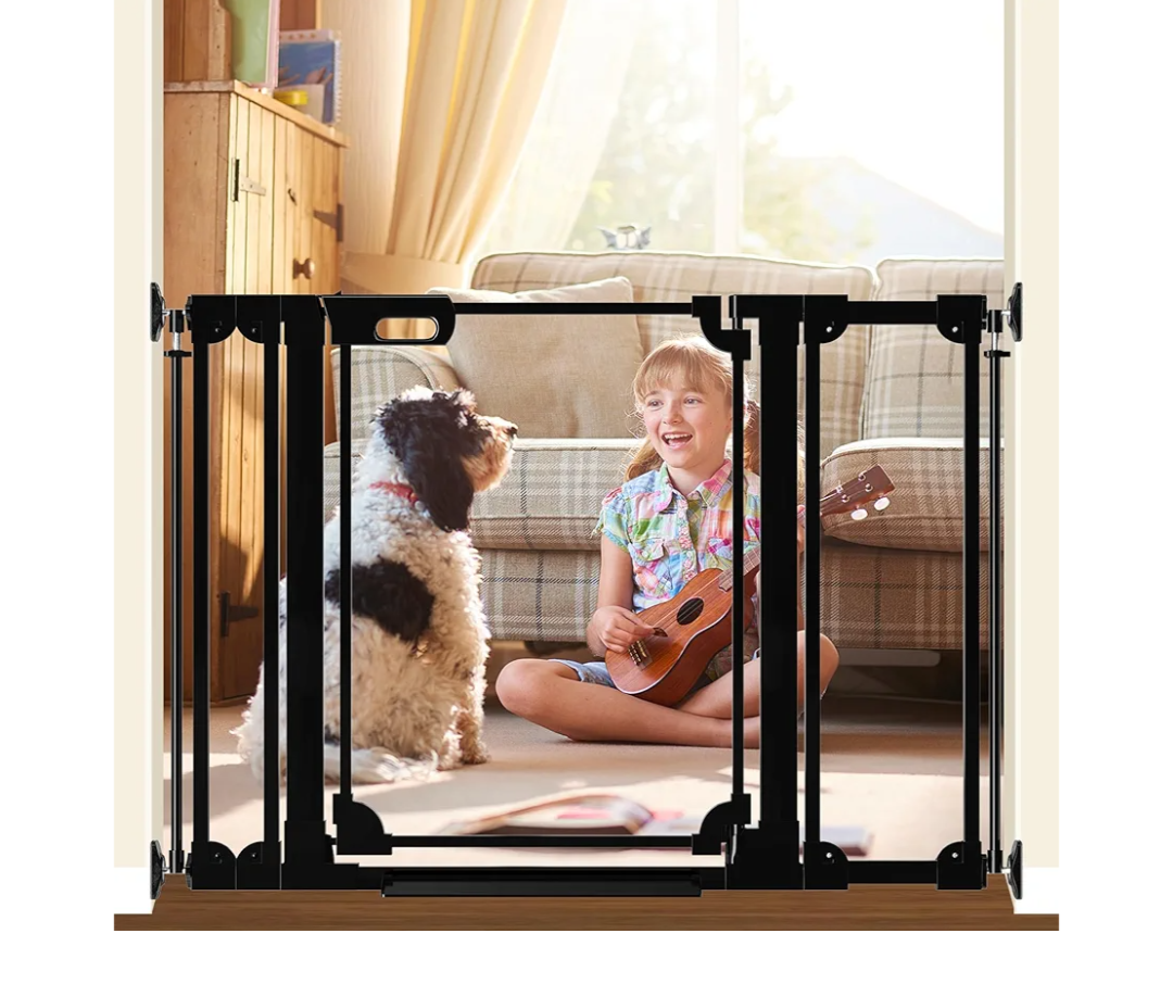 Clear Acrylic Baby Gate 29.5-47.2" Wide Pressure Mount Clear Dog Gate Indoor - No Drill Auto Close, Walk Through Baby Gates for Stair & Doorways & Hallway