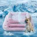 Cooling Dog Bed for Large Medium Small Dogs, Breathable Dog Cooling Mat with Self Cooling Ice Silk Fabric, Washable Summer Pet Bed for Indoor Outdoor, Pink Small
