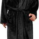 U2SKIIN Mens Fleece Robe Plush Collar Shawl Bathrobe (Large-X-Large, Black)