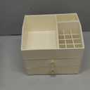 Vlando Makeup Organizer for Vanity,Large Capacity Countertop Organizer with Drawers, PU Leather Cosmetic Display Case for Lipstick,Brushes,Skincare,Bedroom Storage (Beige) (3 layers-Beige)