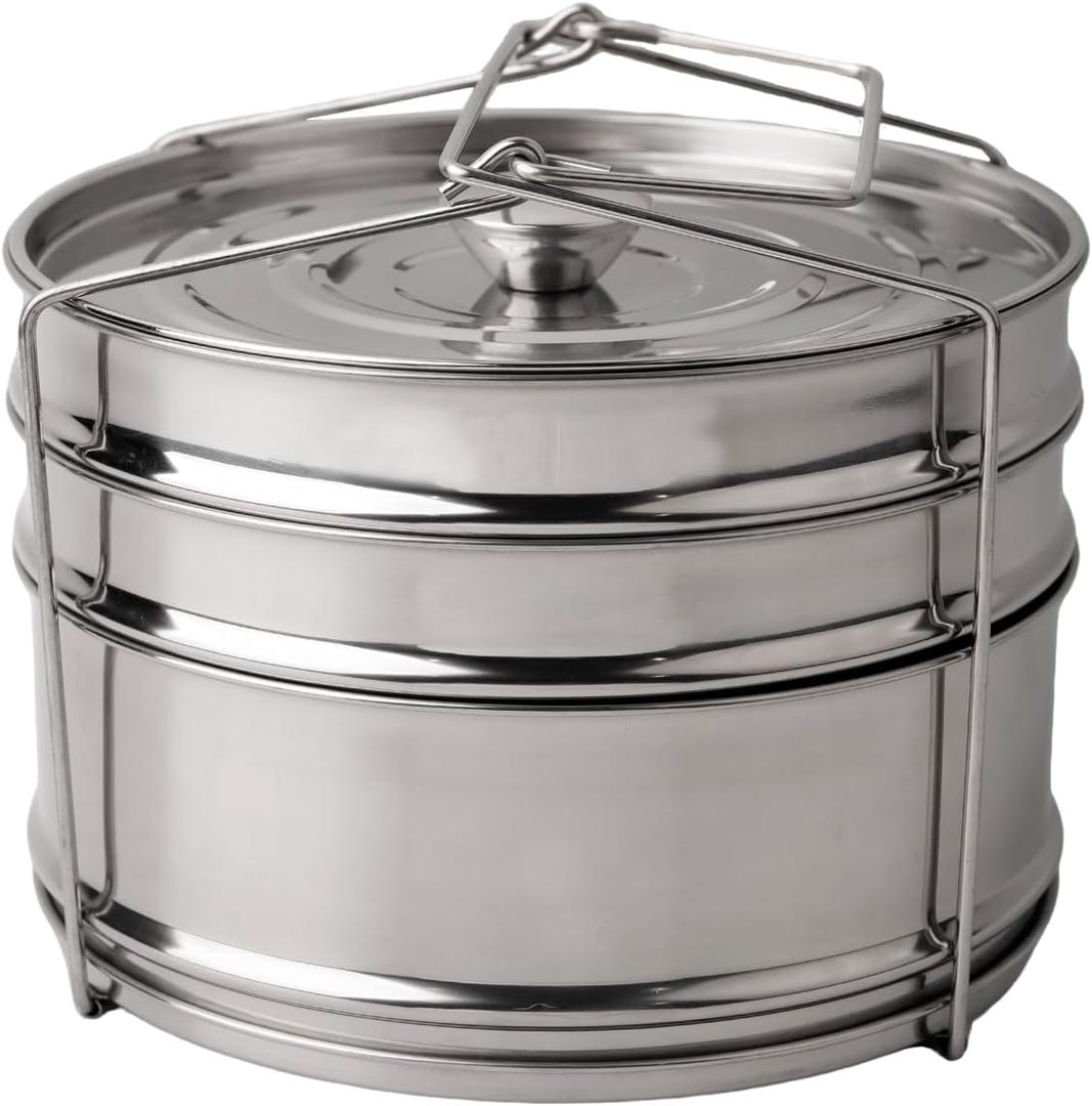 3-Tier Steamer Basket Stackable Insert Pans with Sling, 304 Stainless Steel Pot in Pot Food Steaming Trays, Fits 6/8 Qt Electric Pressure Cookers, Interchangeable Lids, Dishwasher Safe