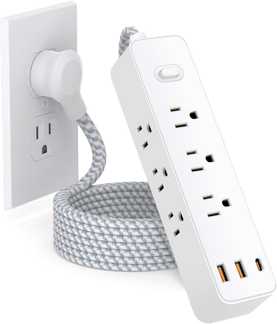 Surge Protector Flat Extension Cord Flat Plug Power Strip, 9 AC Outlets, 3 USB Charger(1 USB C Port) Extender, 5 Ft, Office Supplies, Dorm Room Essentials
