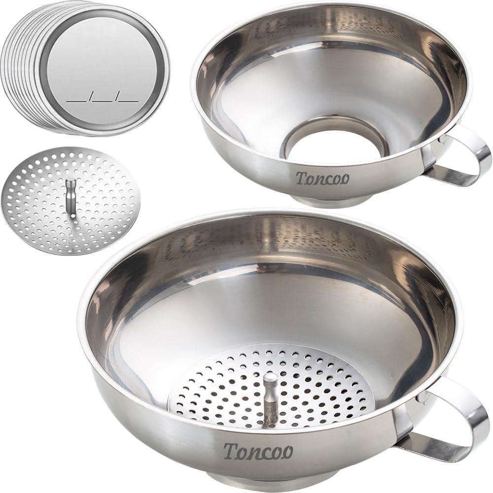 2pcs Canning Funnels for Filling Mason Jars with Strainer, Food Grade Stainless Steel Funnels for Kitchen Use, Metal Wide Mouth Funnel for Mason Jar