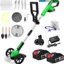 Electric Weed Wacker Cordless Eater Lightweight Edger Battery Powered Grass Trimmer/Lawn Edger/Mower/Brush Cutter, with 5 Types Blades and 2 Types Wheels for Yard and Garden Weeder Tool-Green