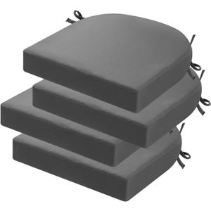 idee-home Outdoor Chair Cushions Set of 4, 17 x 17 x 3 Waterproof Patio Seat Cushions with Ties, Thick Dining Chair Pads for Outdoor Furniture, Medium Grey