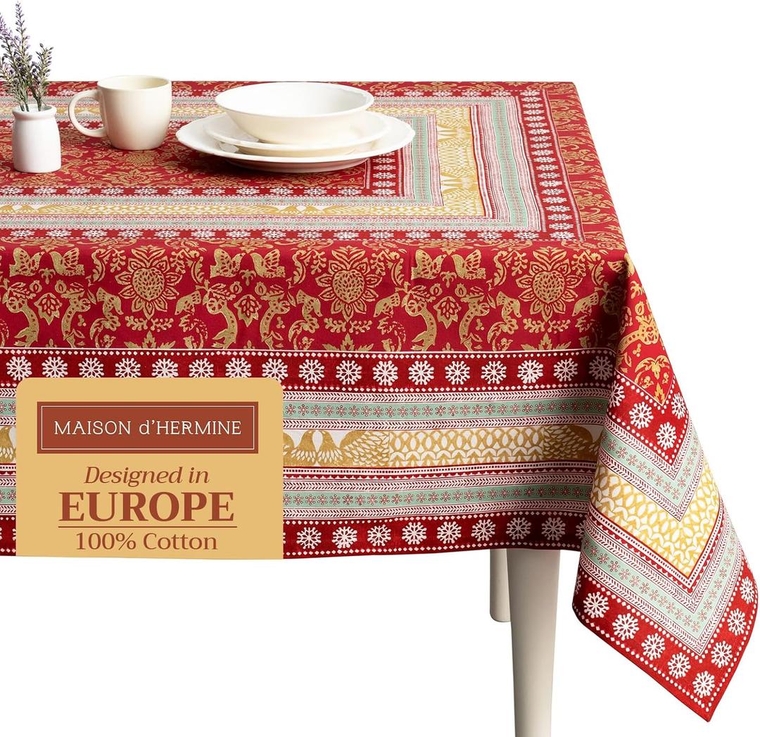 Maison d' Hermine Table Cloth Rectangle Table 100% Cotton 60 x 90 Inches Fall Tablecloth Reusable Everyday Use for Thanksgiving Christmas Decorations Dining Farmhouse Party (Sofia)