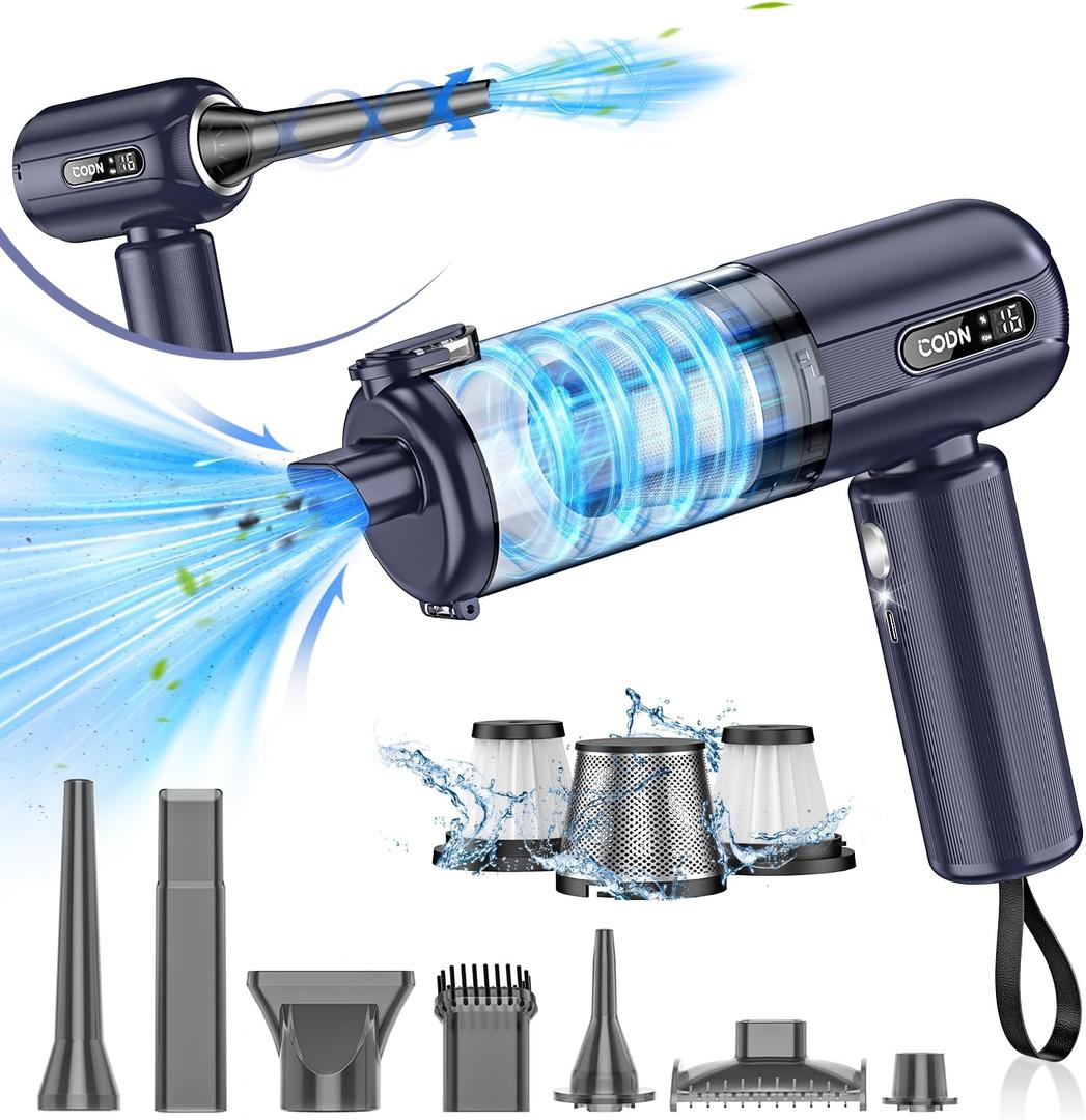 CODN Handheld Car Vacuum Cleaner, 16000PA Air Duster & Vacuum Cleaner, 120W High Power Portable Cordless Vacuum with Multi-Nozzles, Mini Hand held Vacuum Rechargeable for Home, Car, Pet, Office