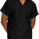 Landau Scrub Zone Unisex Relaxed Fit 1-Pocket V-Neck Scrub Top 71221 (Small, Black)