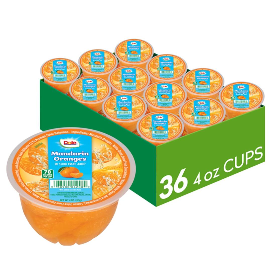 Dole Fruit Bowls Mandarin Oranges in 100% Juice Snacks, 4oz 36 Total Cups, Gluten & Dairy Free, Bulk Lunch Snacks for Kids & Adults, Best By MAR 14/2026