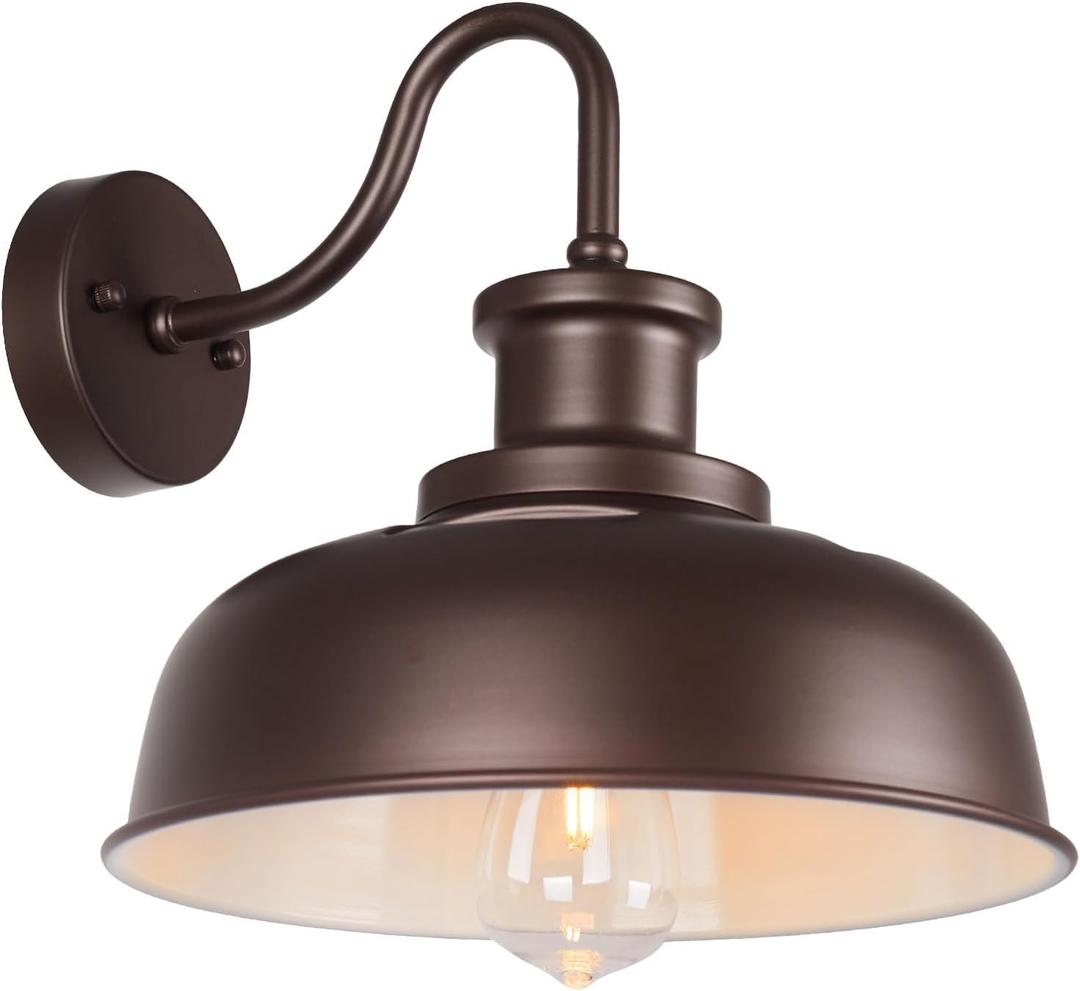 Solar Barn Light for Outside, Outdoor Wall Lights Solar Powered, Farmhouse Exterior Wall Sconce, Industrial Outside Lighting Fixture, Rustic Bronze White Lantern for Barn Shed Coop Garage Patio (1 Pack)